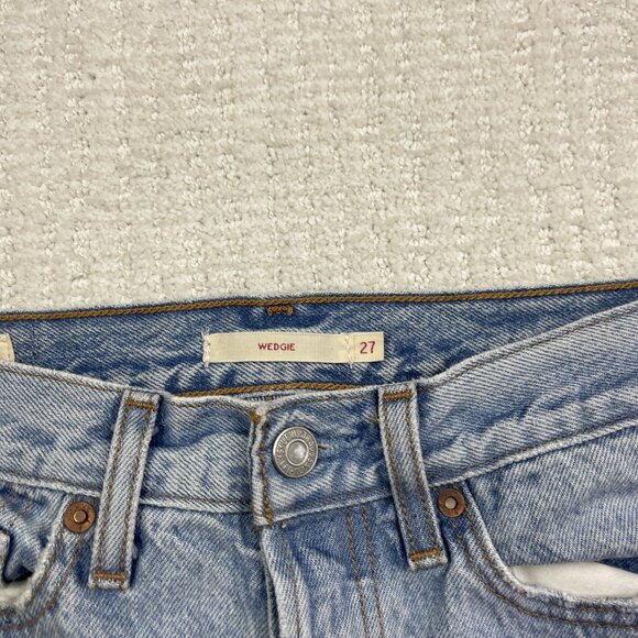 Levi's Premium Women's Jeans Blue Size 27 Wedgie Straight Button Fly Distressed - Picture 5 of 13